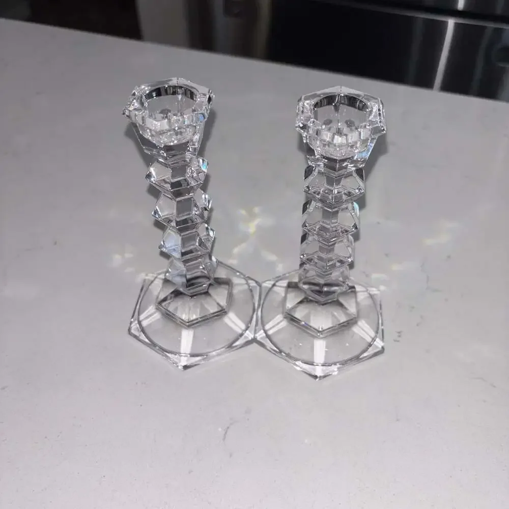 Mikasa Jewelstone Crystal Candlestick Candle Holders Set of 2